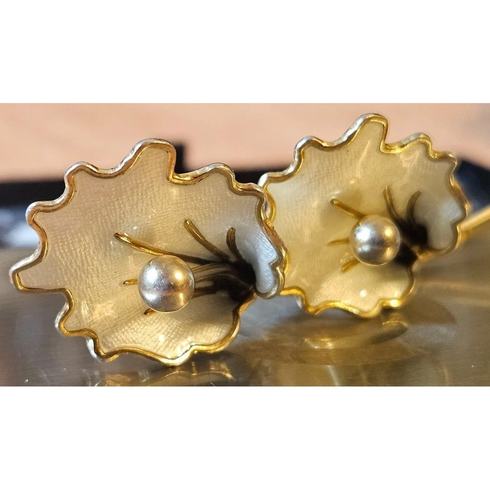 Aksel Holmsen Norway Sterling Mid-Century Vermeil Enamel Double Orchid Brooch